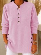 Henley Tunic Top Ribbed Blue Women's Long Sleeve Button Detail – Casual, Office · Werune