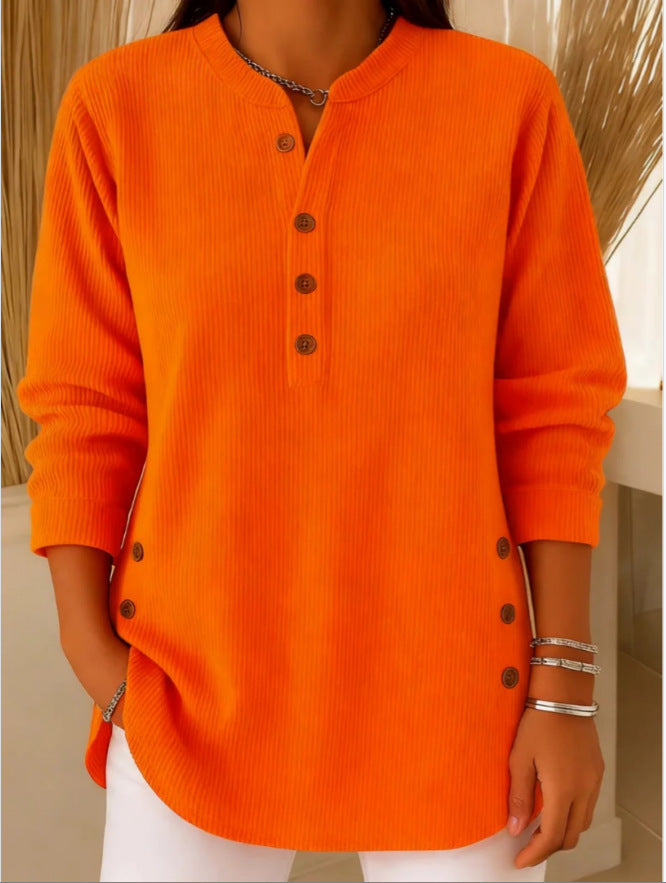 Henley Tunic Top Ribbed Blue Women's Long Sleeve Button Detail – Casual, Office · Werune