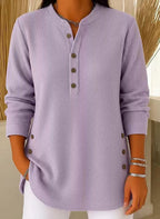 Henley Tunic Top Ribbed Blue Women's Long Sleeve Button Detail – Casual, Office · Werune