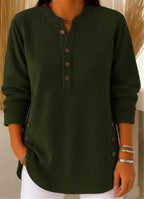 Henley Tunic Top Ribbed Blue Women's Long Sleeve Button Detail – Casual, Office · Werune