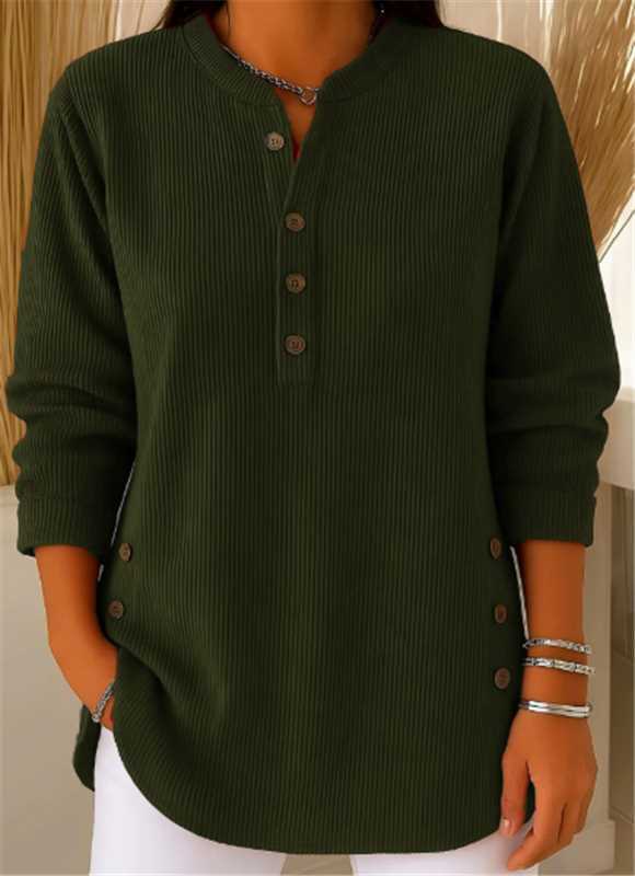 Henley Tunic Top Ribbed Blue Women's Long Sleeve Button Detail – Casual, Office · Werune
