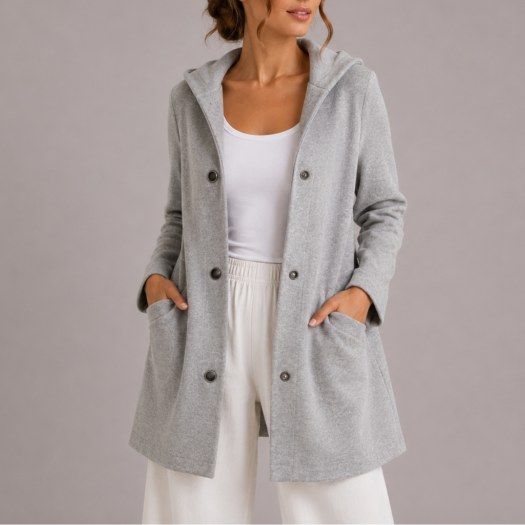 Hooded Cardigan Fleece Women's Red Snap-Button Coat with Pockets – Casual, Office, Holiday, Gift