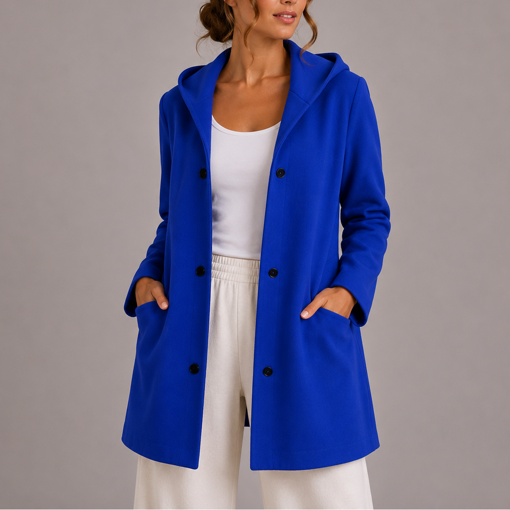 Hooded Cardigan Fleece Women's Red Snap-Button Coat with Pockets – Casual, Office, Holiday, Gift