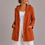Hooded Cardigan Fleece Women's Red Snap-Button Coat with Pockets – Casual, Office, Holiday, Gift