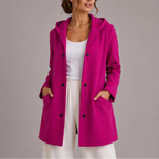 Hooded Cardigan Fleece Women's Red Snap-Button Coat with Pockets – Casual, Office, Holiday, Gift