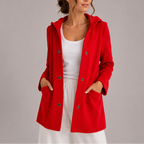 Hooded Cardigan Fleece Women's Red Snap-Button Coat with Pockets – Casual, Office, Holiday, Gift