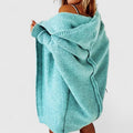 Hooded Cardigan Knitted Women's Coral Batwing Sleeve Open Front Sweater – Casual, Autumn Layering