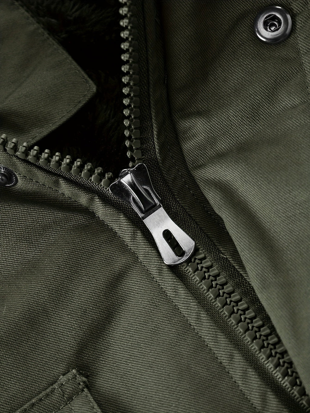 Hooded Cargo Jacket Fleece-Lined Cotton Green Men's Mid-Length – Casual, Winter Outdoor Everyday Wear