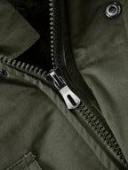 Hooded Cargo Jacket Fleece-Lined Cotton Green Men's Mid-Length – Casual, Winter Outdoor Everyday Wear