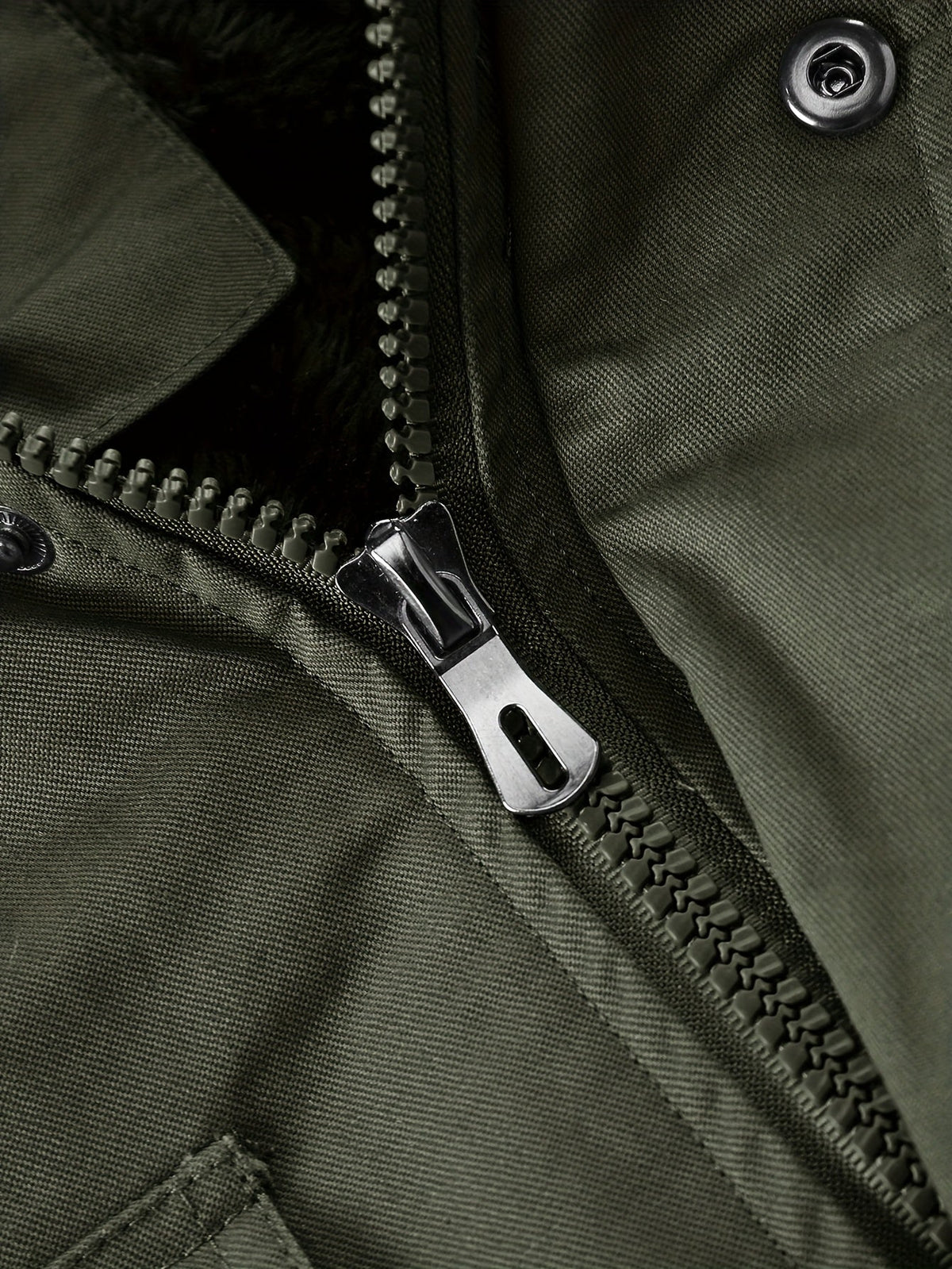 Hooded Cargo Jacket Fleece-Lined Cotton Green Men's Mid-Length – Casual, Winter Outdoor Everyday Wear