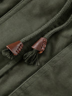 Hooded Cargo Jacket Fleece-Lined Cotton Green Men's Mid-Length – Casual, Winter Outdoor Everyday Wear