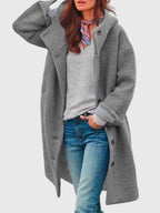 Hooded Coat Fleece Pink Women's Long Button-Up Jacket – Casual, Winter Outerwear, Gift