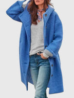 Hooded Coat Fleece Pink Women's Long Button-Up Jacket – Casual, Winter Outerwear, Gift