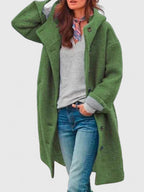 Hooded Coat Fleece Pink Women's Long Button-Up Jacket – Casual, Winter Outerwear, Gift