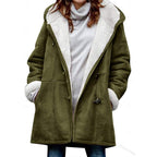 Hooded Duffle Coat Women's Fleece-Lined Grey Long Winter Jacket – Casual, Outdoor, Gift