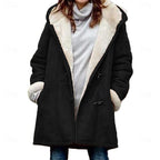 Hooded Duffle Coat Women's Fleece-Lined Grey Long Winter Jacket – Casual, Outdoor, Gift