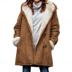 Hooded Duffle Coat Women's Fleece-Lined Grey Long Winter Jacket – Casual, Outdoor, Gift