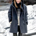 Hooded Duffle Coat Women's Fleece-Lined Grey Long Winter Jacket – Casual, Outdoor, Gift