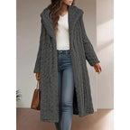 Hooded Faux Fur Coat Longline Textured Grey Women's – Casual, Winter, Holiday, Gift