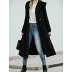 Hooded Faux Fur Coat Longline Textured Grey Women's – Casual, Winter, Holiday, Gift