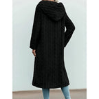 Hooded Faux Fur Coat Longline Textured Grey Women's – Casual, Winter, Holiday, Gift