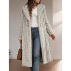 Hooded Faux Fur Coat Longline Textured Grey Women's – Casual, Winter, Holiday, Gift