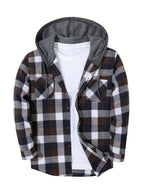 Hooded Flannel Shirt Cotton Plaid Men's Long Sleeve Button Up Jacket – Casual, Everyday