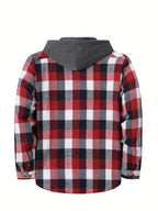Hooded Flannel Shirt Cotton Plaid Men's Long Sleeve Button Up Jacket – Casual, Everyday
