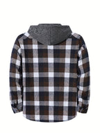 Hooded Flannel Shirt Cotton Plaid Men's Long Sleeve Button Up Jacket – Casual, Everyday