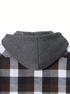 Hooded Flannel Shirt Cotton Plaid Men's Long Sleeve Button Up Jacket – Casual, Everyday