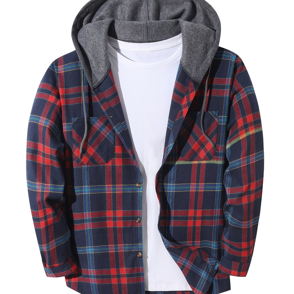 Hooded Flannel Shirt Cotton Plaid Men's Long Sleeve Button Up Jacket – Casual, Everyday