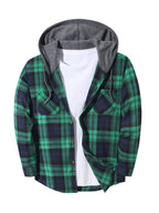 Hooded Flannel Shirt Cotton Plaid Men's Long Sleeve Button Up Jacket – Casual, Everyday