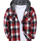 Hooded Flannel Shirt Cotton Plaid Men's Long Sleeve Button Up Jacket – Casual, Everyday