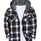 Hooded Flannel Shirt Cotton Plaid Men's Long Sleeve Button Up Jacket – Casual, Everyday