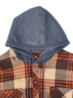 Hooded Flannel Shirt Cotton Plaid Men's Long Sleeve Button Up Jacket – Casual, Everyday