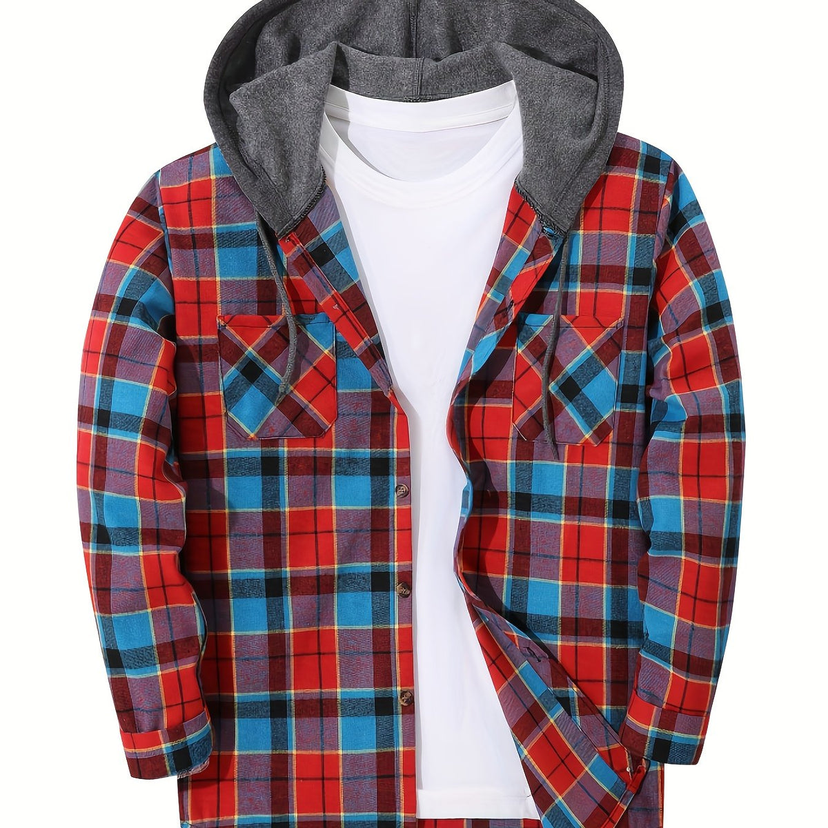 Hooded Flannel Shirt Cotton Plaid Men's Long Sleeve Button Up Jacket – Casual, Everyday