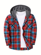 Hooded Flannel Shirt Cotton Plaid Men's Long Sleeve Button Up Jacket – Casual, Everyday