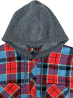 Hooded Flannel Shirt Cotton Plaid Men's Long Sleeve Button Up Jacket – Casual, Everyday