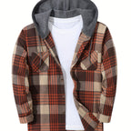 Hooded Flannel Shirt Cotton Plaid Men's Long Sleeve Button Up Jacket – Casual, Everyday