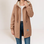 Hooded Fleece Coat Sherpa-Lined Longline Blue Women's – Casual, Winter Warm Outerwear