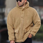 Hooded Fleece Jacket Beige Sherpa Men's – Casual, Winter Warm Outdoor Coat · Werune