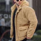 Hooded Fleece Jacket Beige Sherpa Men's – Casual, Winter Warm Outdoor Coat · Werune