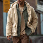 Hooded Fleece Jacket Beige Sherpa Men's – Casual, Winter Warm Outdoor Coat · Werune