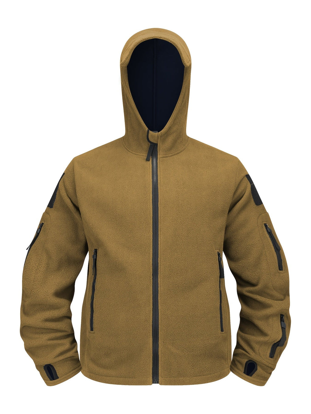 Hooded Fleece Jacket Grey Men's Full-Zip Tactical Pockets – Casual, Outdoor, Everyday