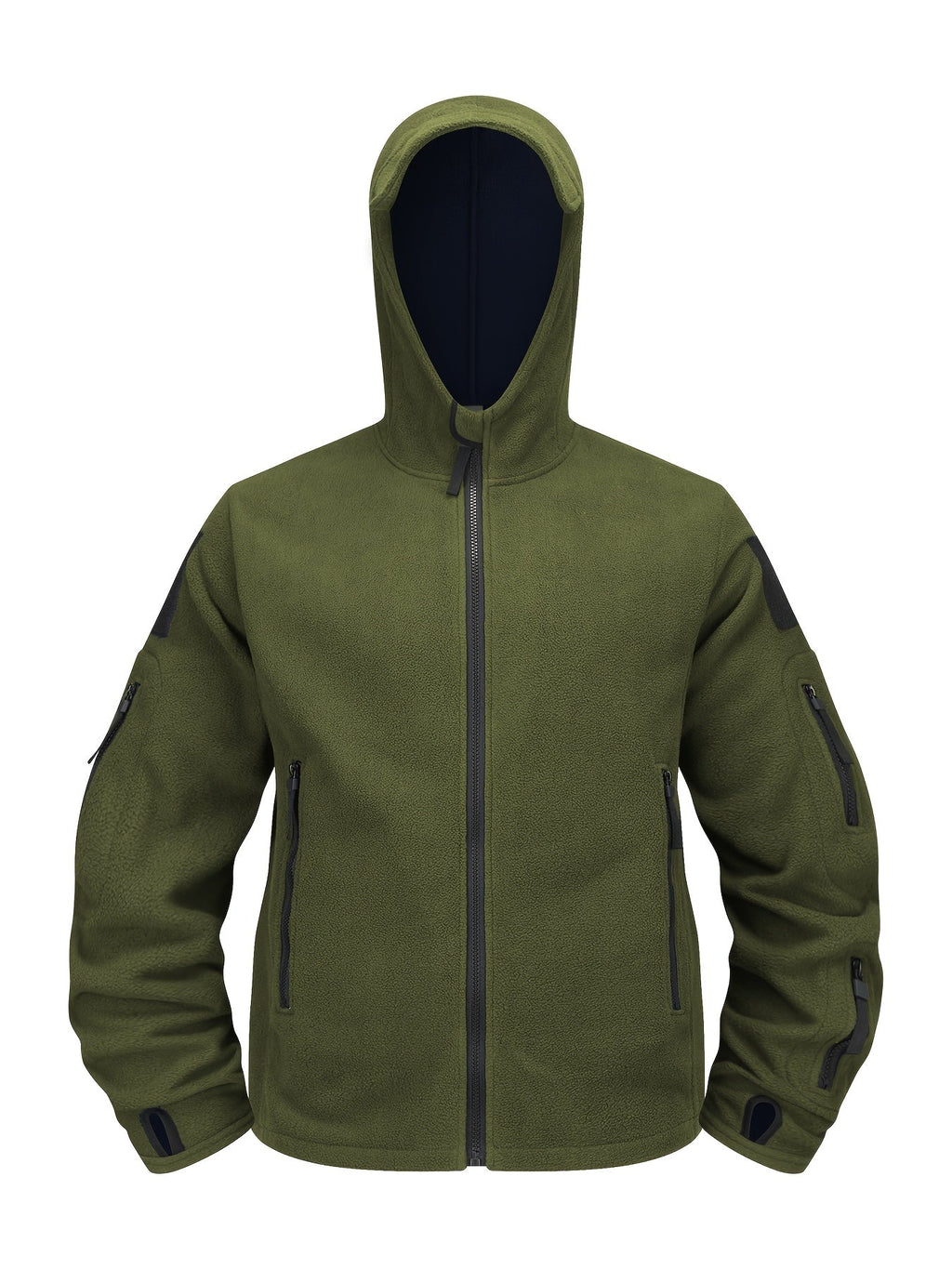 Hooded Fleece Jacket Grey Men's Full-Zip Tactical Pockets – Casual, Outdoor, Everyday