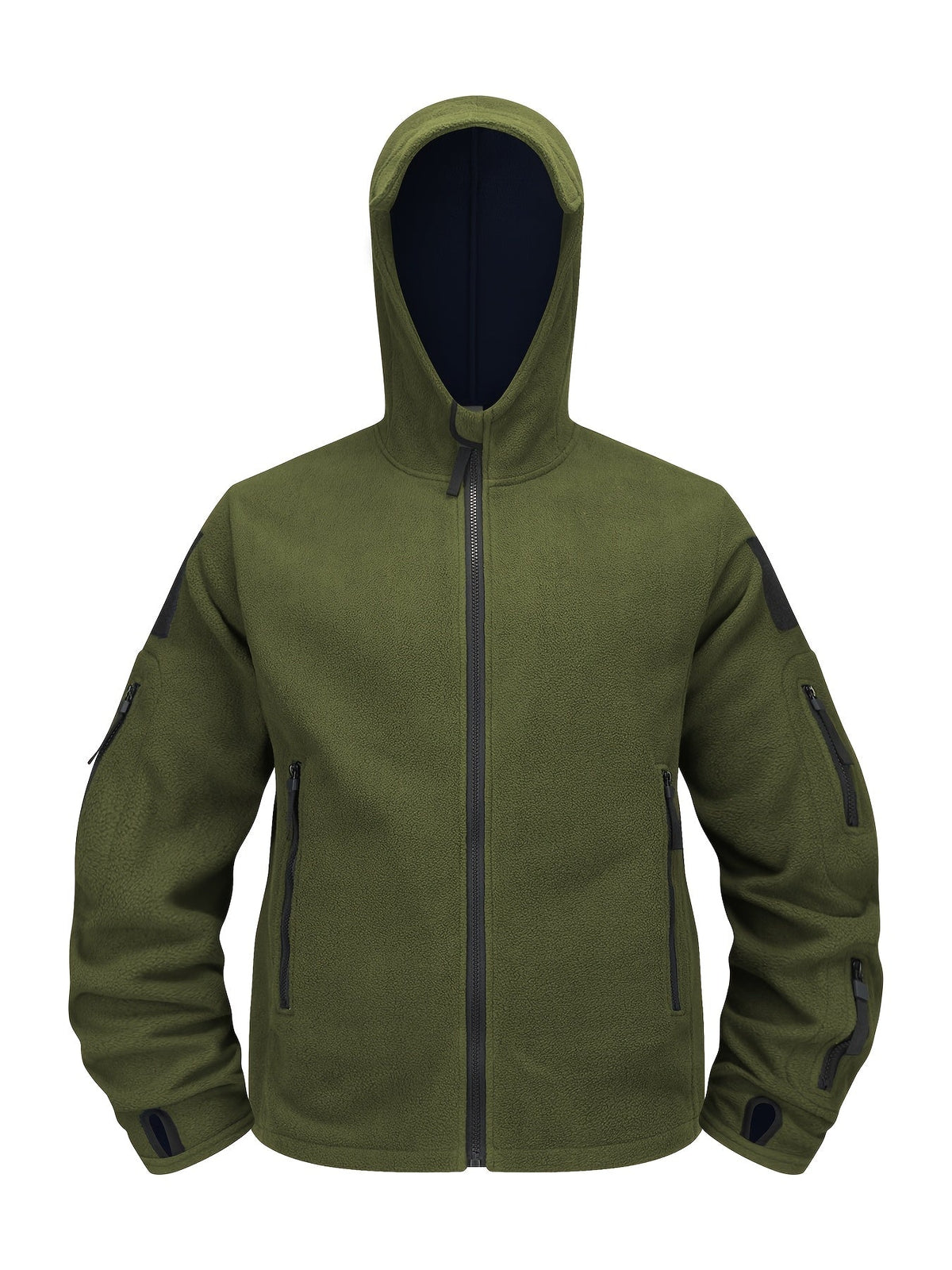 Hooded Fleece Jacket Grey Men's Full-Zip Tactical Pockets – Casual, Outdoor, Everyday