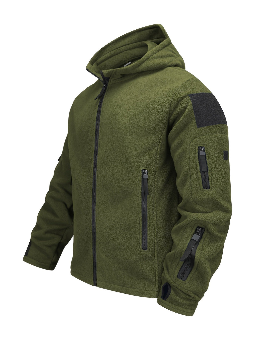 Hooded Fleece Jacket Grey Men's Full-Zip Tactical Pockets – Casual, Outdoor, Everyday