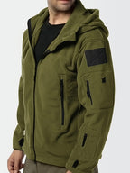 Hooded Fleece Jacket Grey Men's Full-Zip Tactical Pockets – Casual, Outdoor, Everyday
