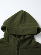 Hooded Fleece Jacket Grey Men's Full-Zip Tactical Pockets – Casual, Outdoor, Everyday