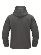 Hooded Fleece Jacket Grey Men's Full-Zip Tactical Pockets – Casual, Outdoor, Everyday